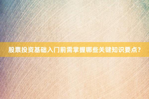股票投资基础入门前需掌握哪些关键知识要点？