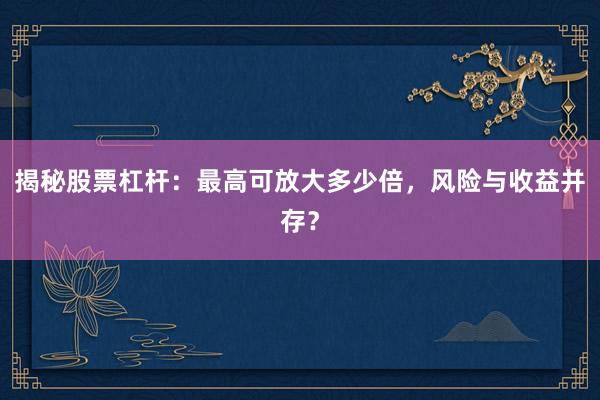 揭秘股票杠杆：最高可放大多少倍，风险与收益并存？