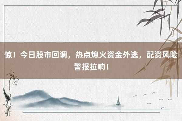 惊！今日股市回调，热点熄火资金外逃，配资风险警报拉响！