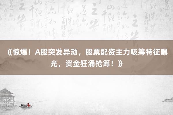 《惊爆！A股突发异动，股票配资主力吸筹特征曝光，资金狂涌抢筹！》