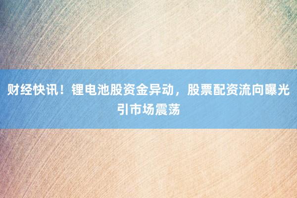 财经快讯！锂电池股资金异动，股票配资流向曝光引市场震荡