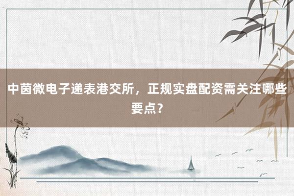 中茵微电子递表港交所，正规实盘配资需关注哪些要点？