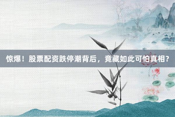 惊爆！股票配资跌停潮背后，竟藏如此可怕真相？