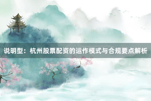 说明型：杭州股票配资的运作模式与合规要点解析