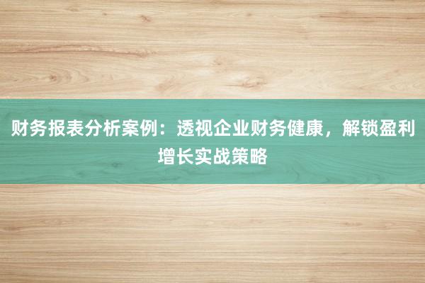 财务报表分析案例：透视企业财务健康，解锁盈利增长实战策略