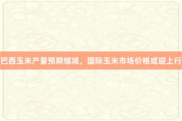 巴西玉米产量预期缩减，国际玉米市场价格或迎上行