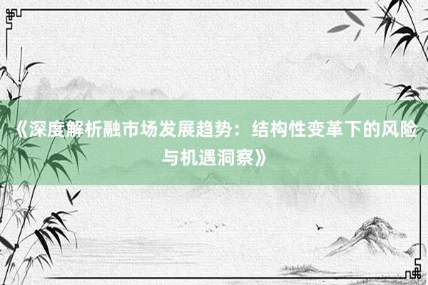 《深度解析融市场发展趋势：结构性变革下的风险与机遇洞察》