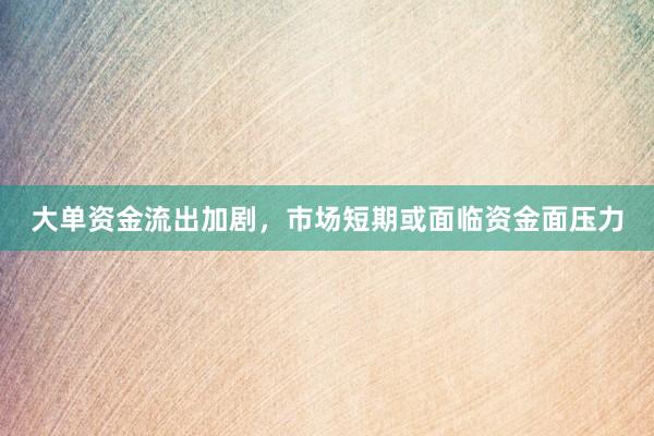 大单资金流出加剧，市场短期或面临资金面压力