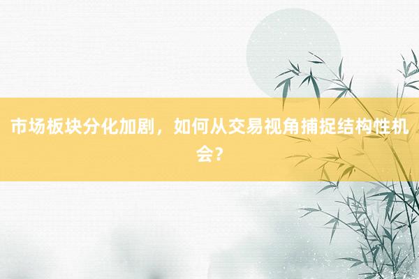 市场板块分化加剧，如何从交易视角捕捉结构性机会？