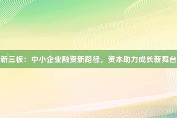 新三板：中小企业融资新路径，资本助力成长新舞台